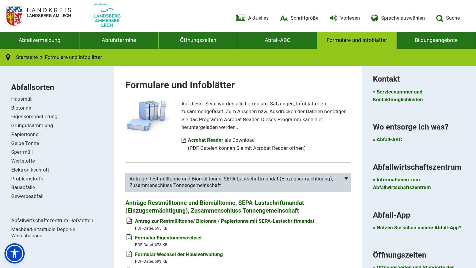 Abfallberatung Landsberg am Lech Trennplakate für Gelb, Papier und Glas